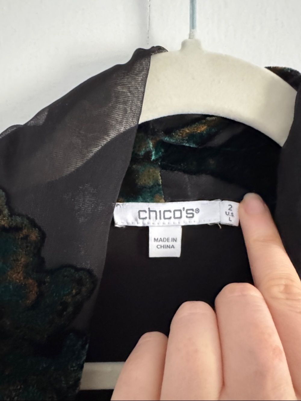 Chicos Velvet Floral Kimono Robe - Emerald Green - Picture 2 of 5